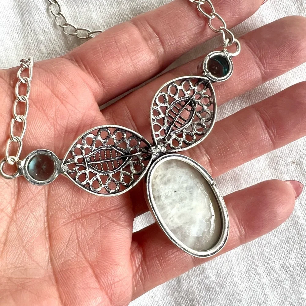 925 Moon Energy Moonstone + Swiss Topaz Necklace Pendant